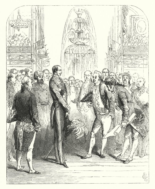 Il principe Alberto e i Commissari Reali alla Grande Esposizione del 1851, Crystal Palace, Hyde Park, Londra (incisione) da John (after) Gilbert