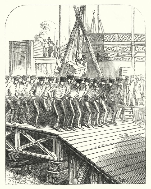 Zappatori e minatori che lavorano sul sito del Crystal Palace, Hyde Park, Londra, sede della Grande Esposizione del 1851 (incisione) da John (after) Gilbert
