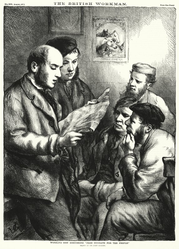 Operai che discutono "Domeniche Libere per il Popolo" (incisione) da John (after) Gilbert