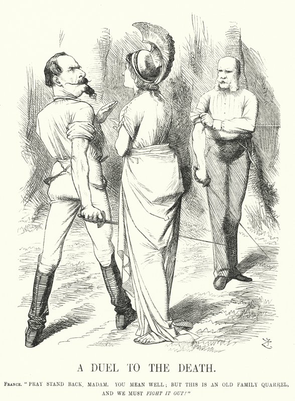 Cartone animato Punch: Un duello alla morte - la guerra franco-prussiana (incisione) da John (after) Tenniel