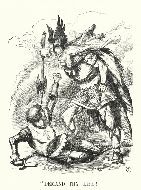 Cartone animato Punch: Chiedi la tua vita! - La sconfitta della Francia nella guerra franco-prussiana da John (after) Tenniel