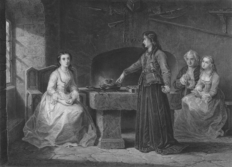 Norna esegue il suo incantesimo curativo su Minna Troil (incisione) da John Adam P. Houston