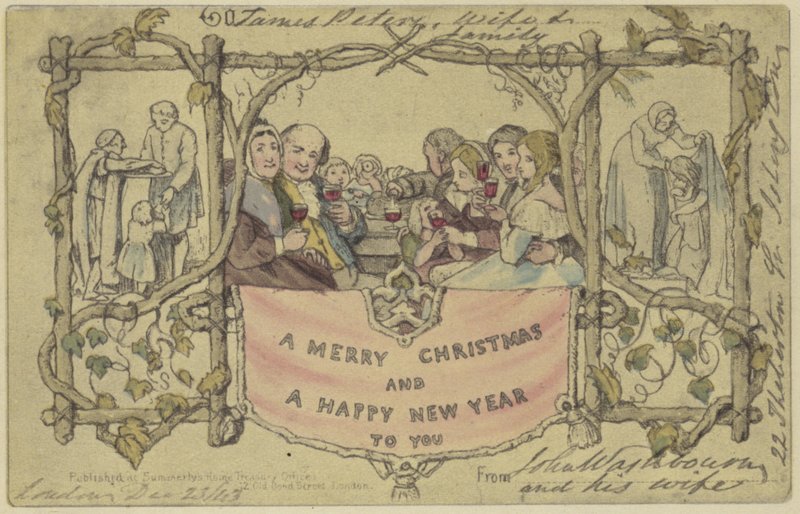 Riproduzione facsimile della prima cartolina di Natale da John Callcott Horsley