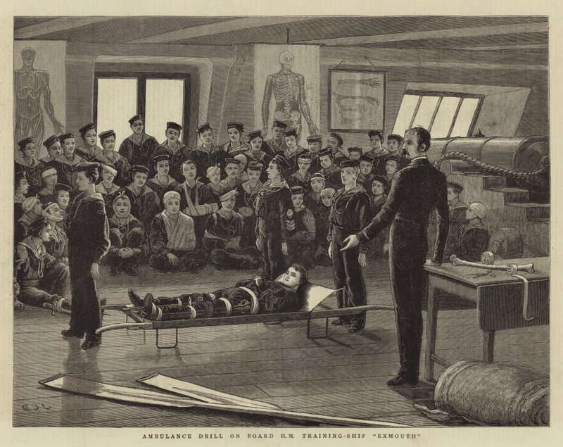 Esercitazione di ambulanza a bordo della nave scuola HM Exmouth da John Charles Dollman