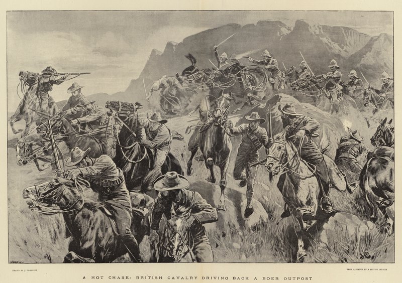 Una caccia calda, cavalleria britannica che respinge un avamposto boero da John Charlton