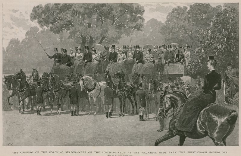 Riunione del Coaching Club al Magazine, Hyde Park, Londra (incisione) da John Charlton