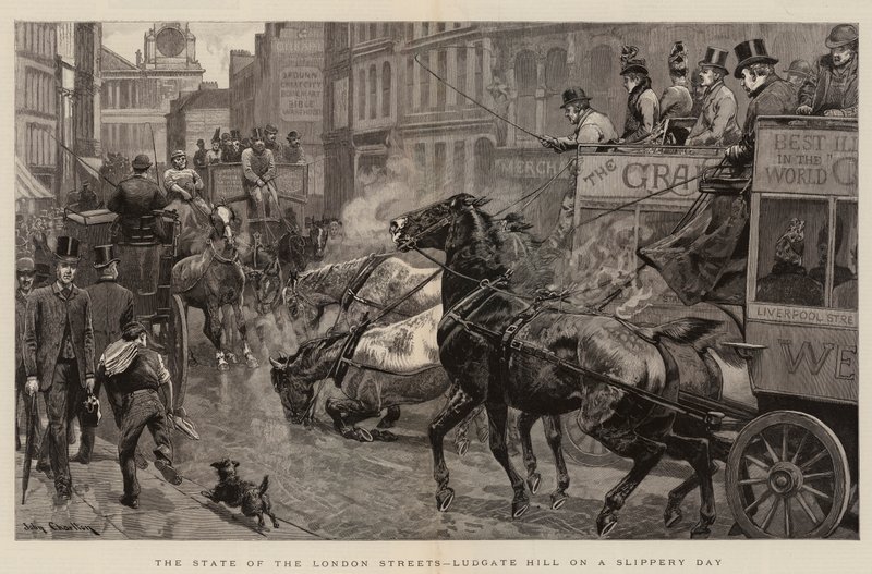 Lo stato delle strade di Londra, Ludgate Hill in un giorno scivoloso da John Charlton