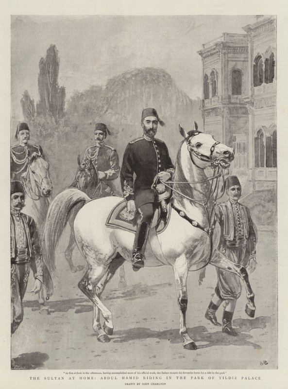 Il sultano a casa, Abdul Hamid che cavalca nel parco del Palazzo di Yildiz da John Charlton