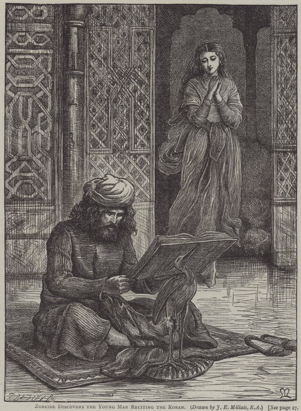 Zobeide scopre il giovane che recita il Corano (incisione) da John Everett (after) Millais