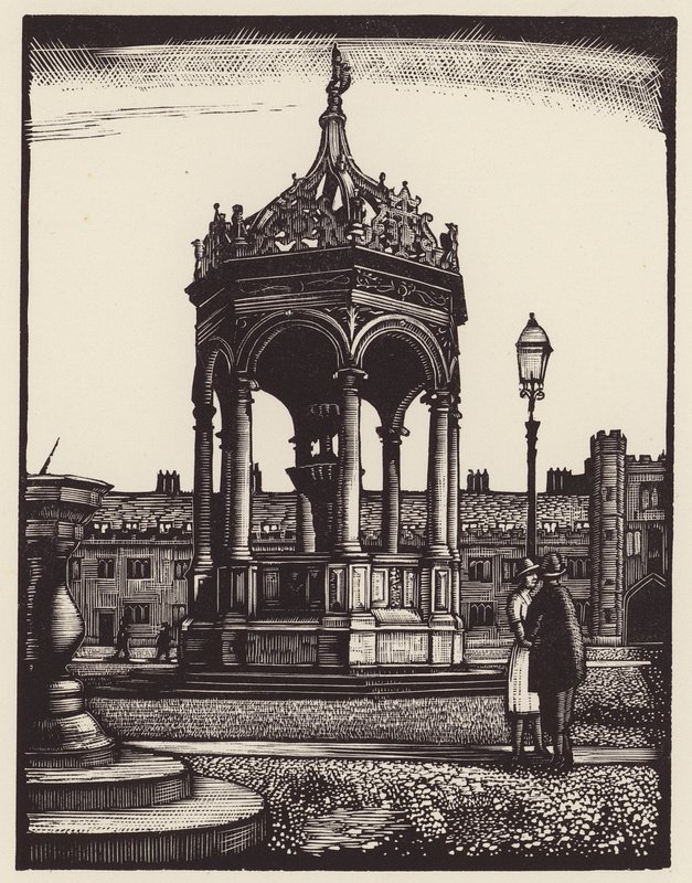 Cambridge: Fontana della Trinità (xilografia) da John Frederick Greenwood