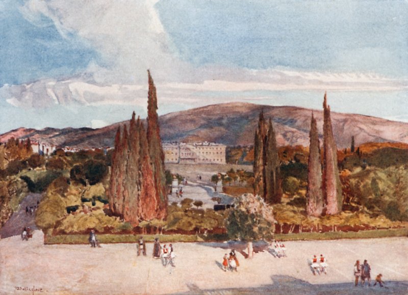 La piazza davanti al Palazzo Reale di Atene da John Fulleylove