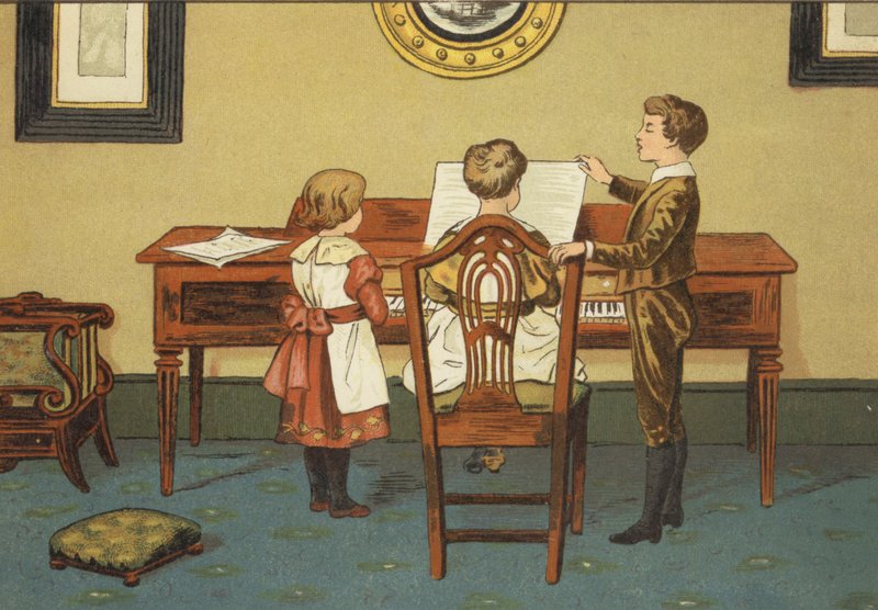 Bambini che provano al pianoforte da John George (after) Sowerby