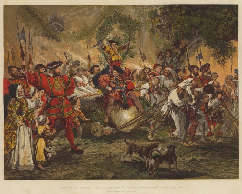 Natale al Castello di Windsor ai tempi di Enrico VIII, portando il ceppo di Yule da John Gilbert