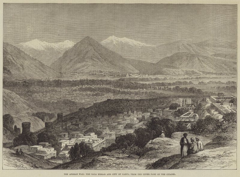 La guerra afgana, il Bala Hissar e la città di Kabul, dalla parte superiore della cittadella da John Greenaway