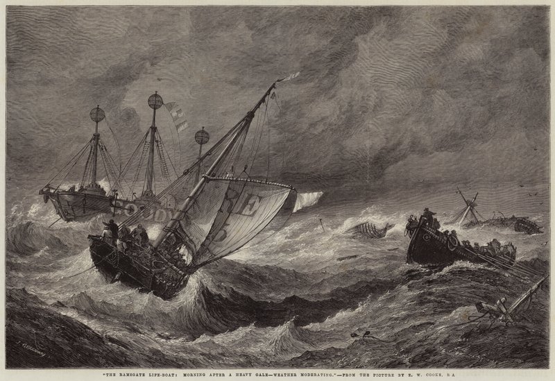 La scialuppa di salvataggio di Ramsgate, mattina dopo una forte tempesta, tempo in miglioramento da John Greenaway