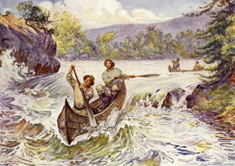 Canadesi che affrontano rapide in canoa da John Henry Frederick (after) Bacon