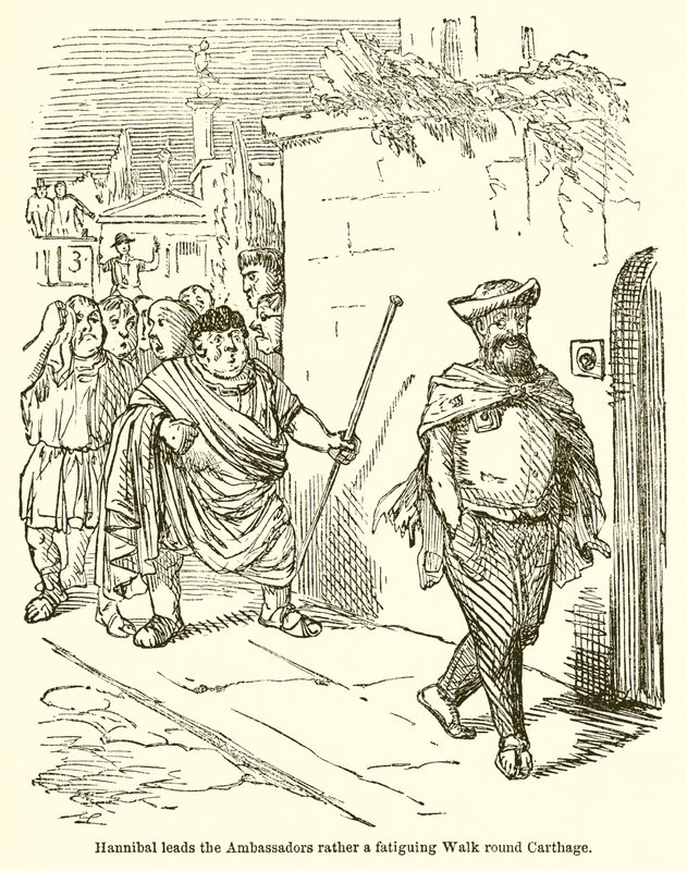 Annibale guida gli ambasciatori in una passeggiata piuttosto faticosa intorno a Cartagine da John Leech