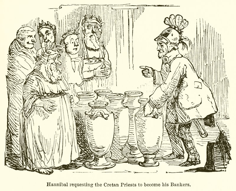 Annibale che chiede ai sacerdoti cretesi di diventare i suoi banchieri da John Leech