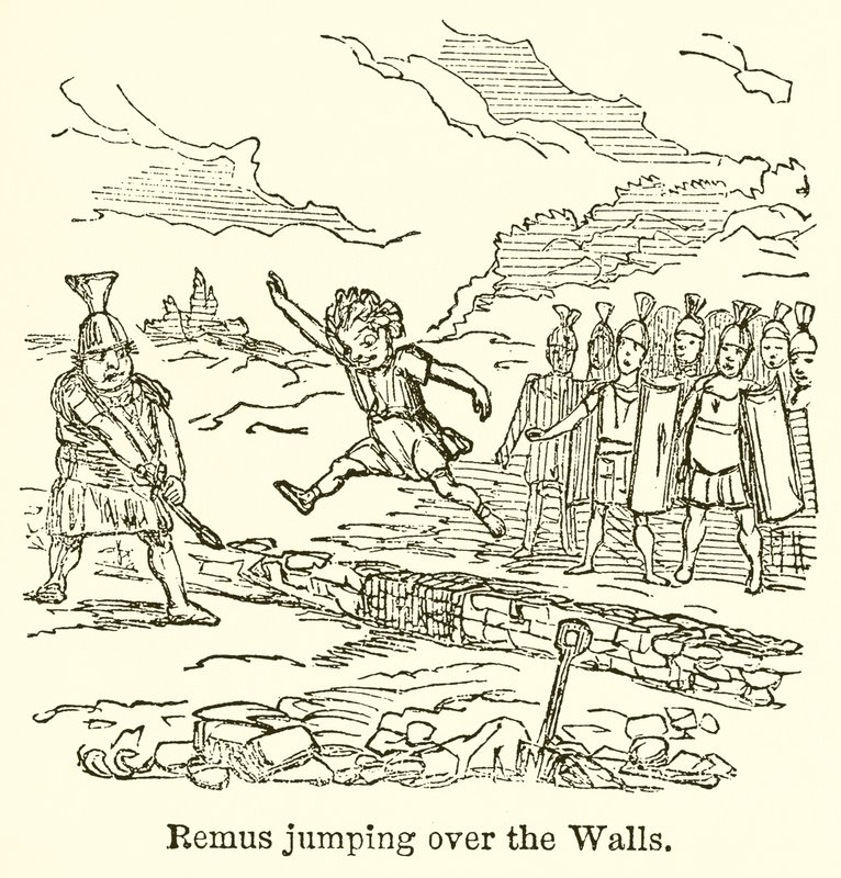 Remo salta sopra le mura da John Leech