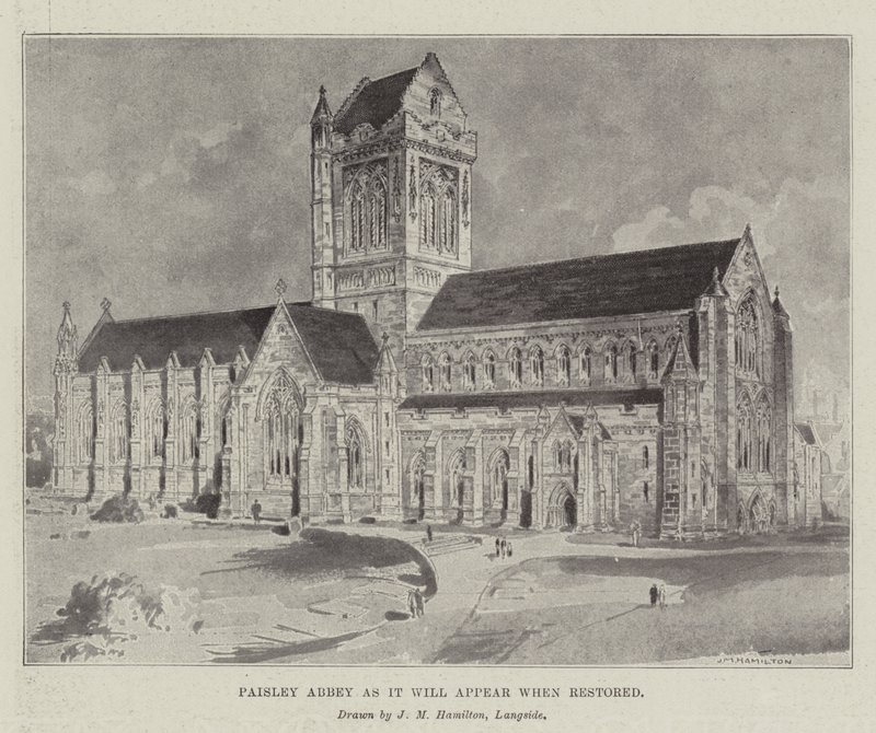 Abbazia di Paisley come apparirà quando restaurata da John McLure Hamilton