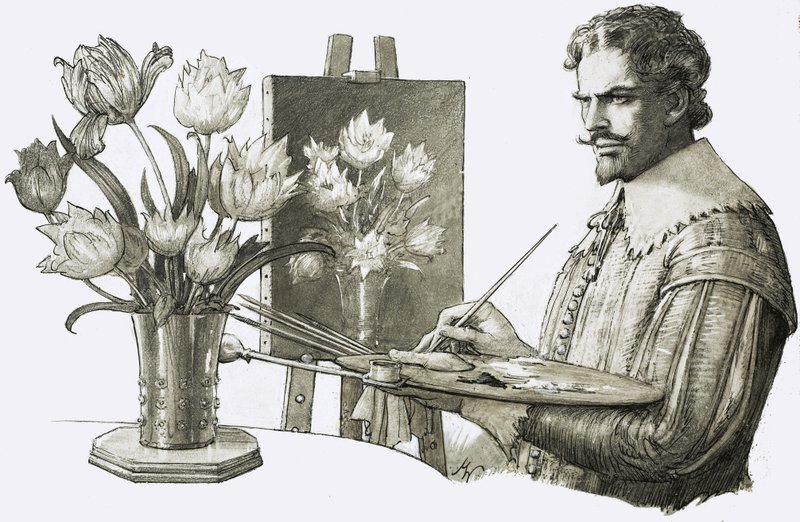 Artista non identificato che dipinge fiori da John Millar Watt