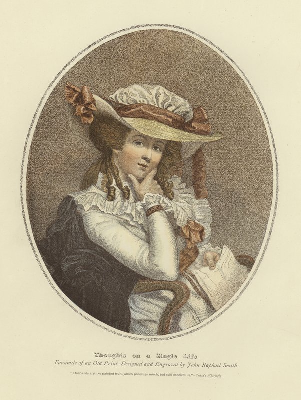 Pensieri su una vita da single (incisione a colori) da John Raphael Smith