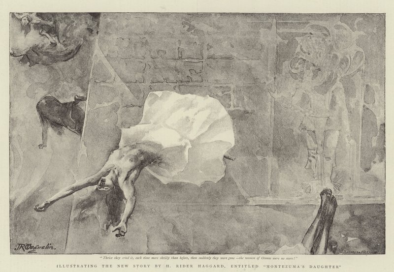 Illustrazione della nuova storia di H. Rider Haggard, intitolata La figlia di Montezuma da John Reinhard Weguelin