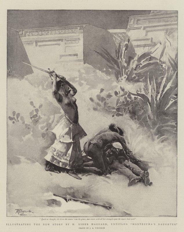 Illustrazione per la nuova storia di H Rider Haggard, intitolata La figlia di Montezuma da John Reinhard Weguelin