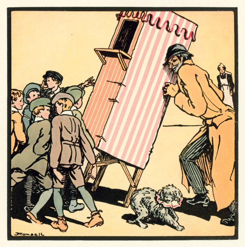 Kensington Rhymes: Lo spettacolo di Punch e Judy (litografia a colori) da John Robert (after) Monsell
