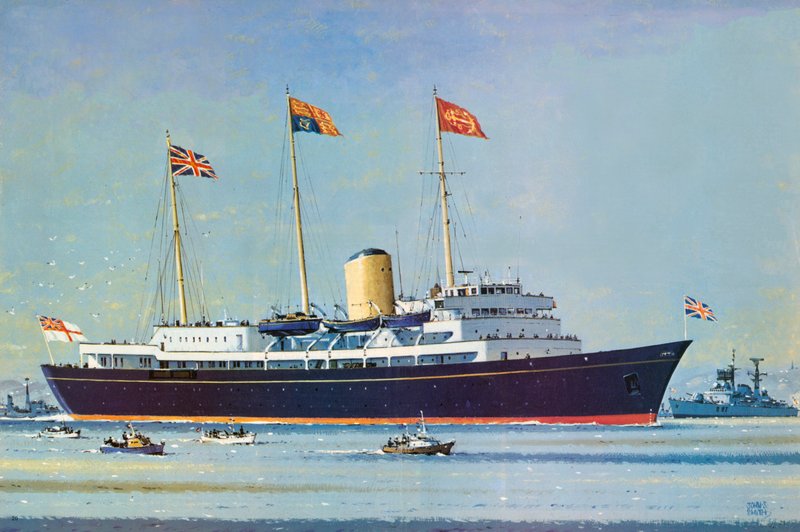 Britannia, casa galleggiante della regina Elisabetta II e del principe Filippo (litografia a colori) da John S. Smith