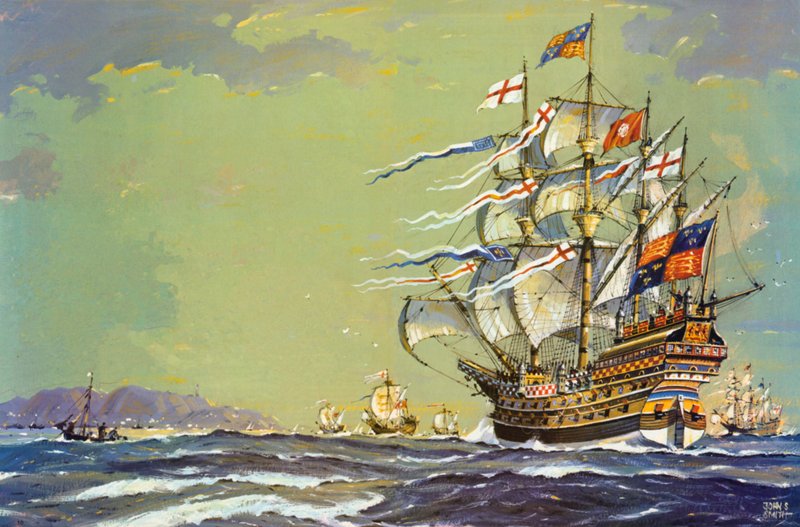 Henri Grace A Dieu, o il Grande Harry (litografia a colori) da John S. Smith