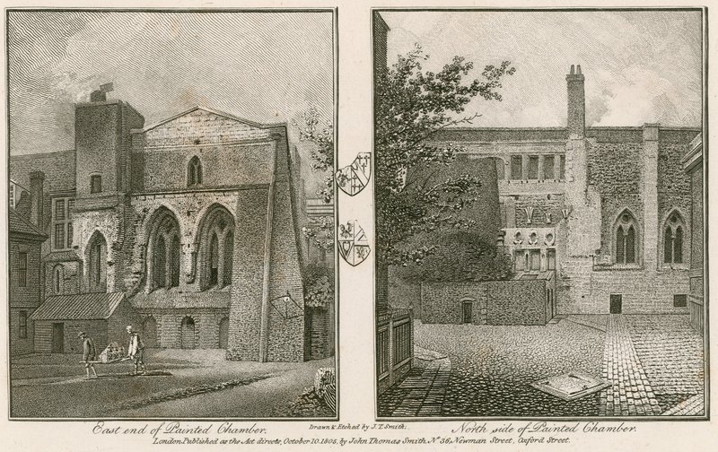 Estremità est (sinistra) e lato nord (destra) della Camera Dipinta, Palazzo di Westminster da John Thomas Smith