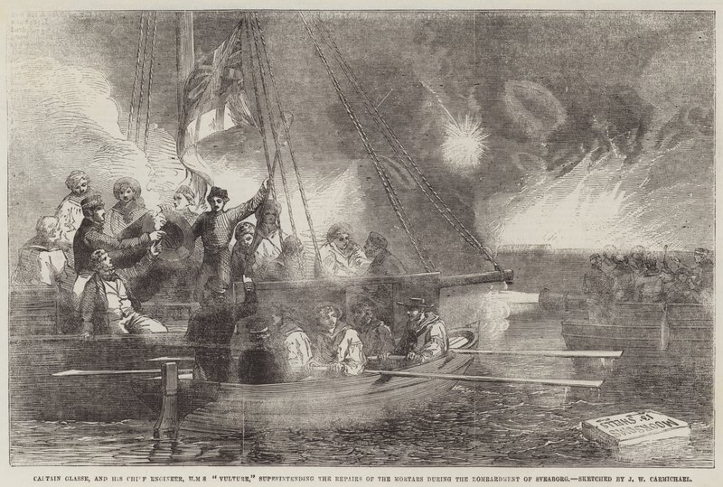 Il capitano Glasse e il suo capo ingegnere, HMS Vulture, che supervisionano le riparazioni dei mortai durante il bombardamento di Sveaborg da John Wilson Carmichael