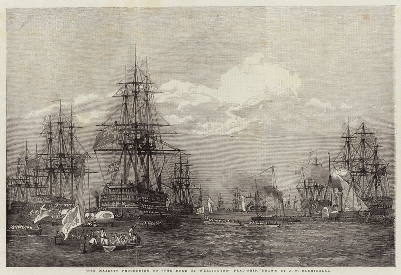 Sua Maestà procede verso la nave ammiraglia del Duca di Wellington da John Wilson Carmichael