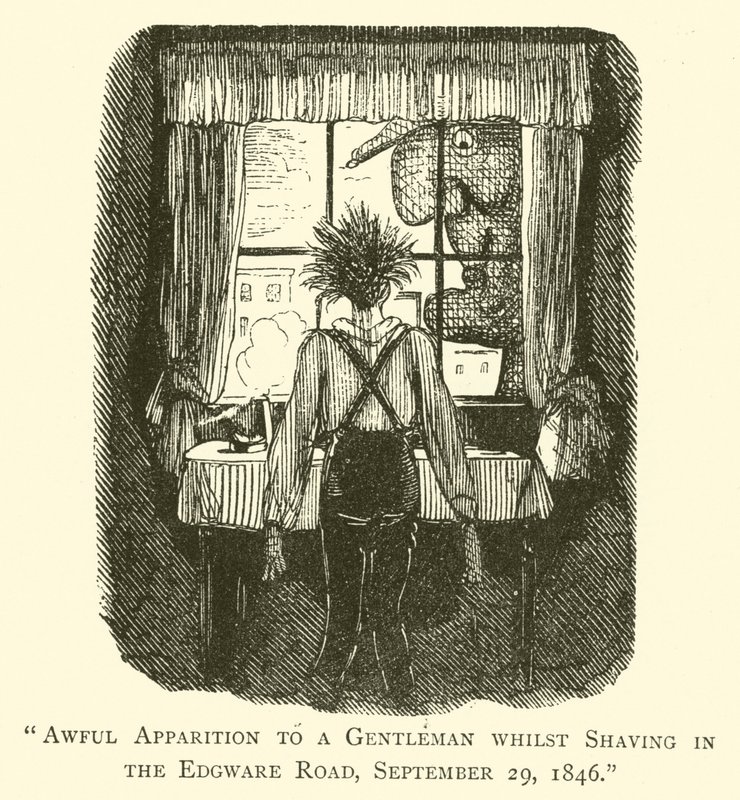 Terribile apparizione a un gentiluomo mentre si radeva in Edgware Road, 29 settembre 1846 da John after Leech