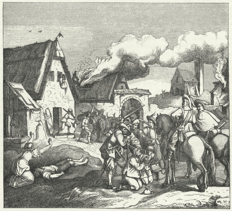 Truppe imperiali che saccheggiano dopo la battaglia di Nordlingen, 1634 da Josef Mathias Trenkwald