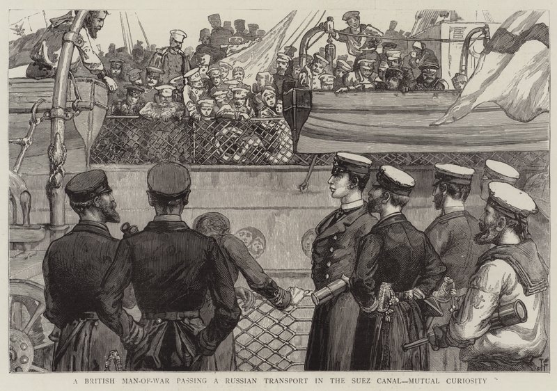Una nave da guerra britannica che passa un trasporto russo nel Canale di Suez, curiosità reciproca da Joseph Finnemore