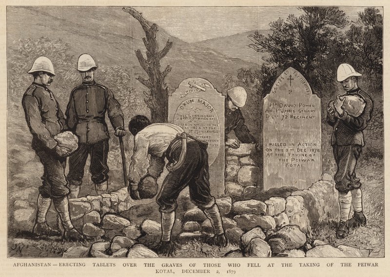 Afghanistan, erigendo targhe sulle tombe di coloro che caddero alla presa del Peiwar Kotal, 2 dicembre 1879 da Joseph Nash