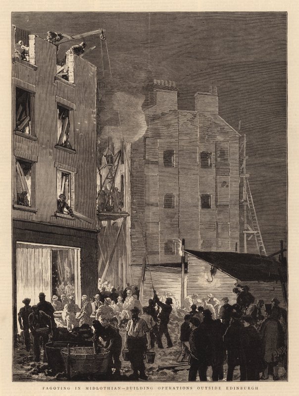 Fagoting nel Midlothian, operazioni di costruzione fuori Edimburgo da Joseph Nash