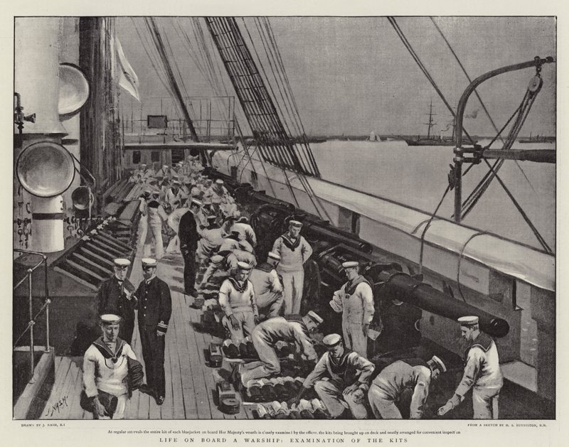 Vita a Bordo di una Nave da Guerra, Esame dei Kit da Joseph Nash