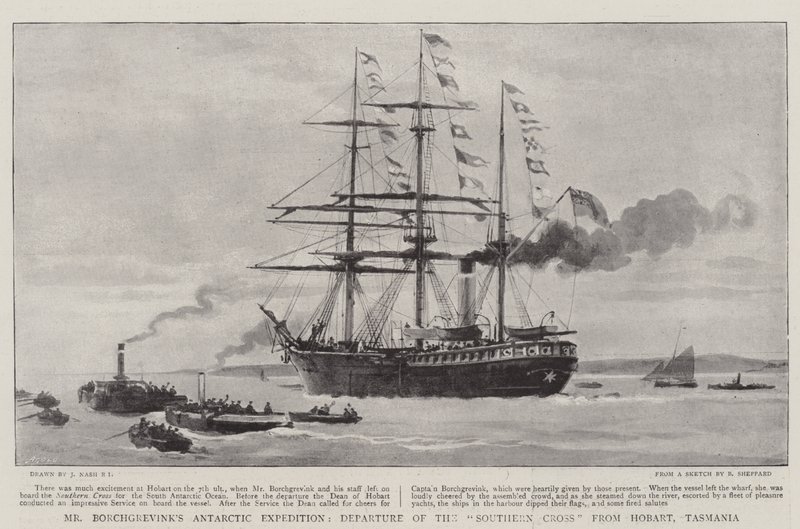 Spedizione antartica del signor Borchgrevink, partenza della Southern Cross da Hobart, Tasmania da Joseph Nash