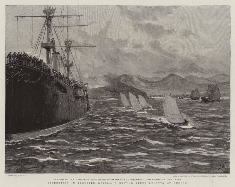 Ricreazione in acque agitate, una regata della flotta britannica a Chefoo da Joseph Nash