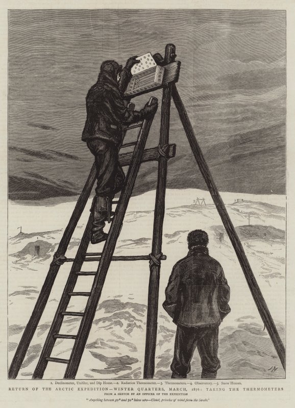 Ritorno della spedizione artica, quartieri invernali, marzo 1876, prendere i termometri da Joseph Nash