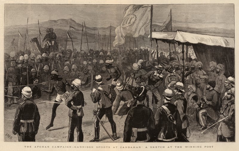 La campagna afgana, sport di guarnigione a Candahar, uno schizzo al traguardo da Joseph Nash
