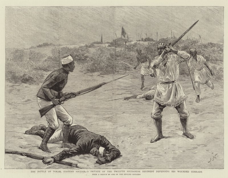 La Battaglia di Tokar, Sudan Orientale, un Soldato del Dodicesimo Reggimento Sudanese difende il suo Compagno Ferito da Joseph Nash