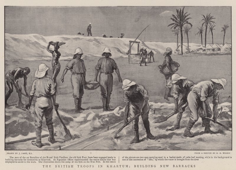 Le truppe britanniche a Khartum, costruzione di nuove caserme da Joseph Nash