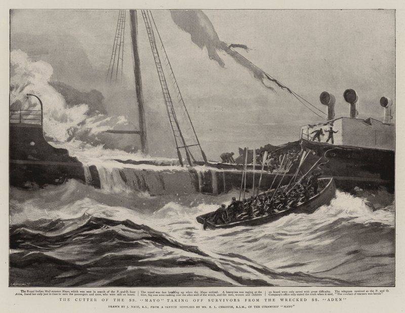 Il cutter della SS Mayo che prende i sopravvissuti dal relitto della SS Aden da Joseph Nash
