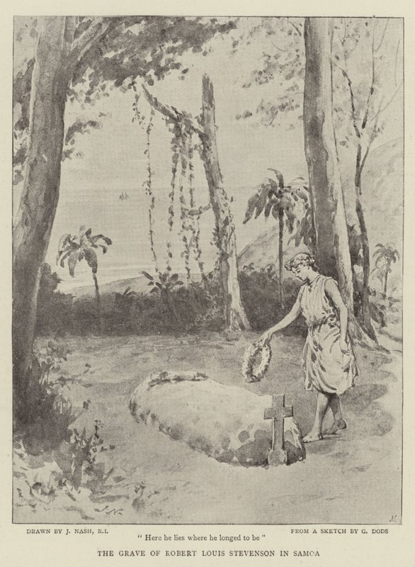 La tomba di Robert Louis Stevenson a Samoa da Joseph Nash