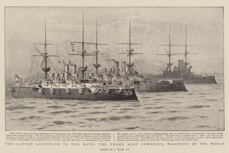 Le ultime aggiunte alla Marina, le tre navi da guerra più potenti del mondo da Joseph Nash