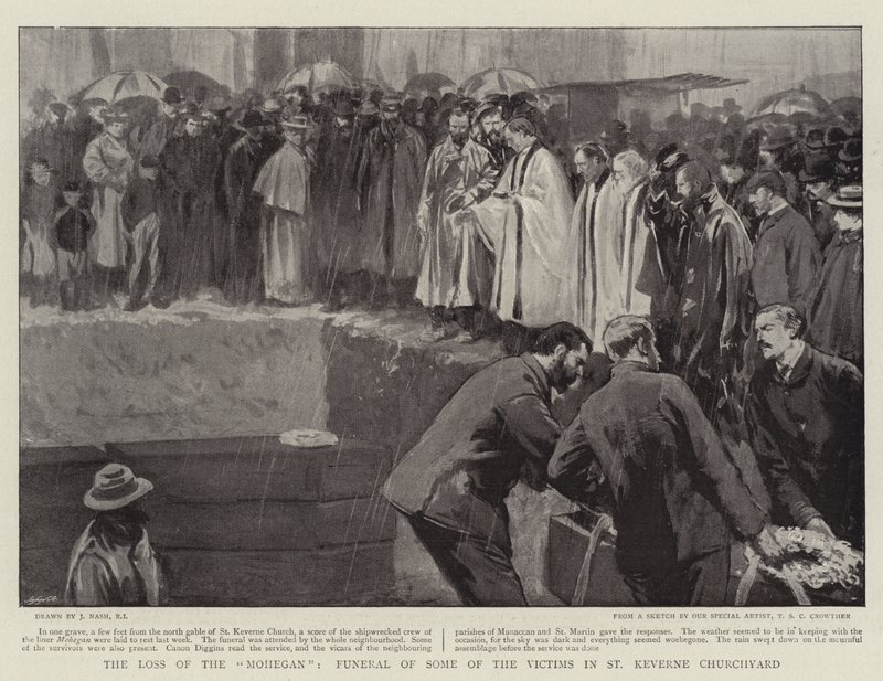 La perdita del Mohegan, funerale di alcune delle vittime nel cimitero di St Keverne da Joseph Nash